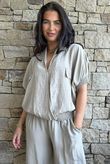 Basso Button Drape Cap Sleeve Shirt Earth